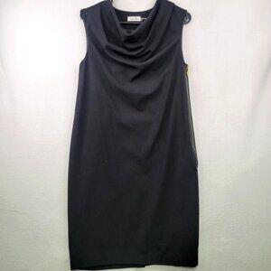 Calvin Klein Sleeveless Cowl Neck Sheath Dress 6 Black Evening Office Whimsygoth